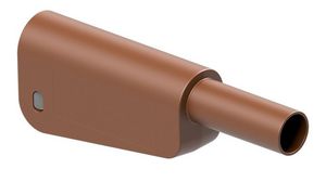 Stackable Banana Plug, Shrouded, 4.6mm, Zinc Copper, Nickel-Plated, 32A, Silicone, Screw, Brown